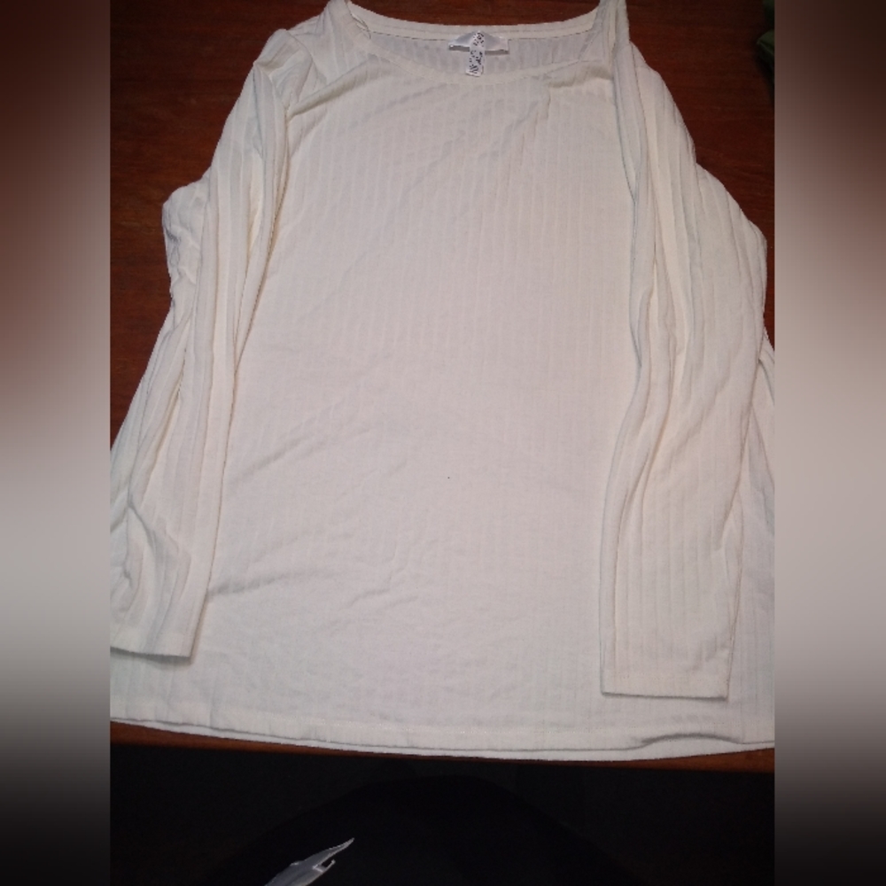 Addition Elle Women's Cream / Beige Long Sleeve Shirt, Size 1X, Ribbing